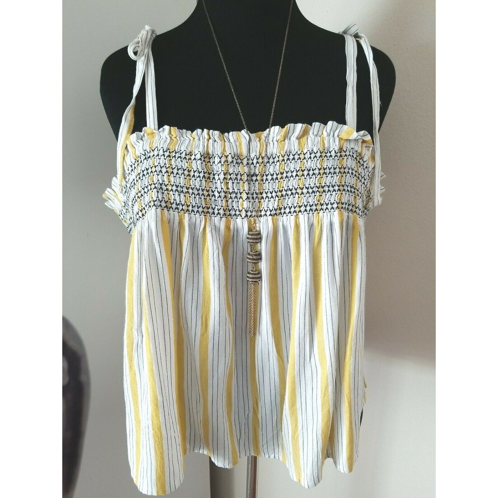 Arizona Jean Company Women's sz 1X 100% Rayon Yellow Striped Summer Crop Top NWT